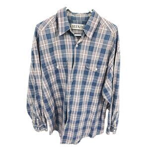 Vintage Silenzio Blue Plaid Shirt Button Down with Pockets Size XL